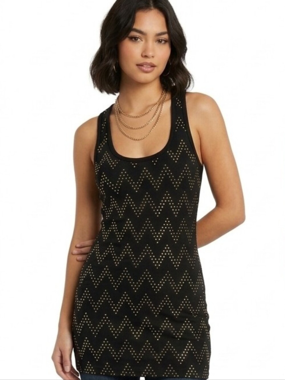 Vintage Y2K Friends Silver Sequin Chevron Racerback Tank Top S Indie Sleaze Boho
